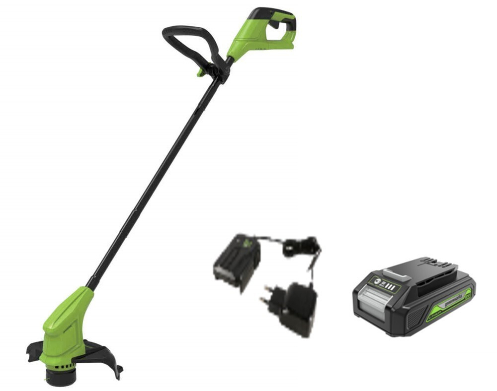 Триммер аккумуляторный Greenworks Арт. 2107207SARU, 24V, 25 см,  с 1хАКБ 2Ач и ЗУ