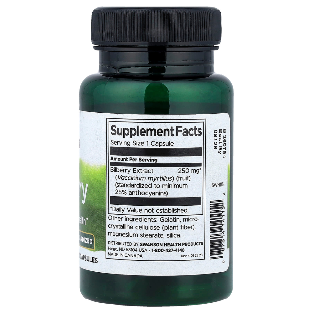 Swanson Vitamins, черника, стандартизированная, 60 капсул (250 мг в 1 капсуле)