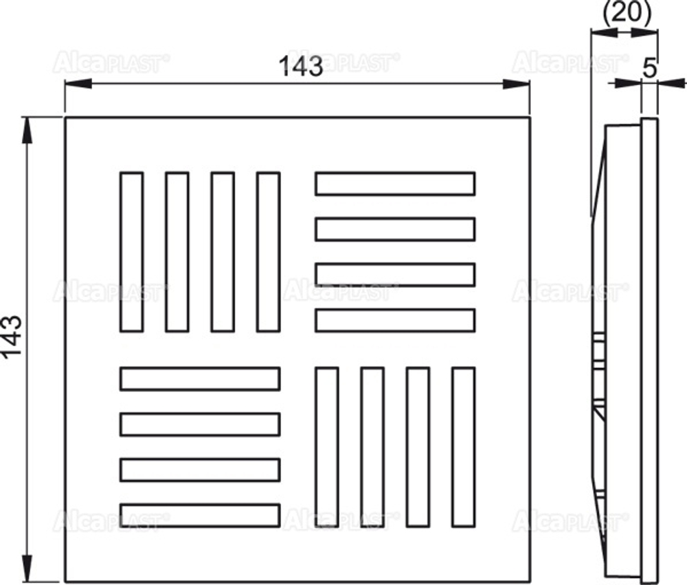 Решетка 143 ? 143 серая AlcaPlast MPV007