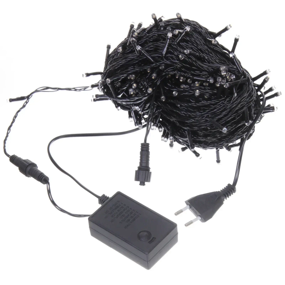 Гирлянда для улицы 40м 400 ламп LED чёрный провод, 8 реж, IP-54, Белый (возможность соединения)