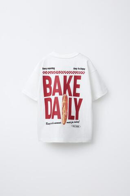 ZARA ФУТБОЛКА С ПРИНТОМ «БАГЕТ», БЕЛЫЙ