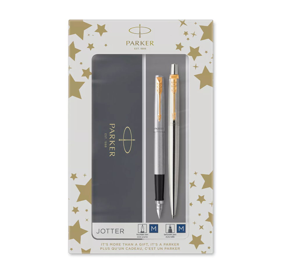 Подарочный набор из 2-х ручек Parker Jotter Stainless Steel GT перьевая и шариковая ручки в подарочной упаковке