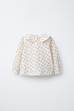 ZARA ФУТБОЛКА С ЦВЕТОЧНЫМ ПРИНТОМ, ЭКРЮ