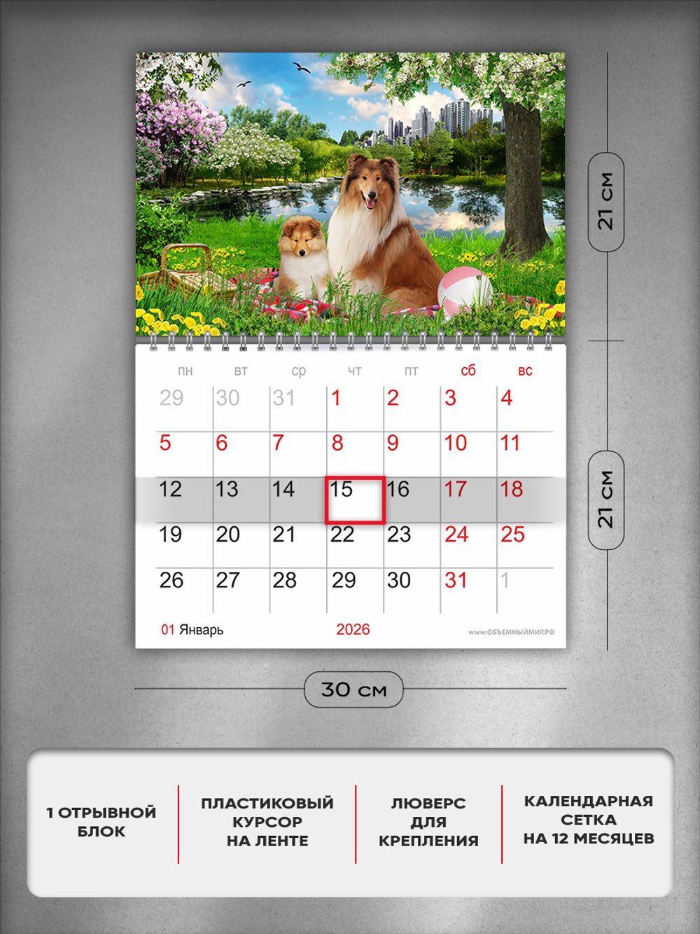 Настенный отрывной стереокалендарь c 3D-эффектом "Колли"