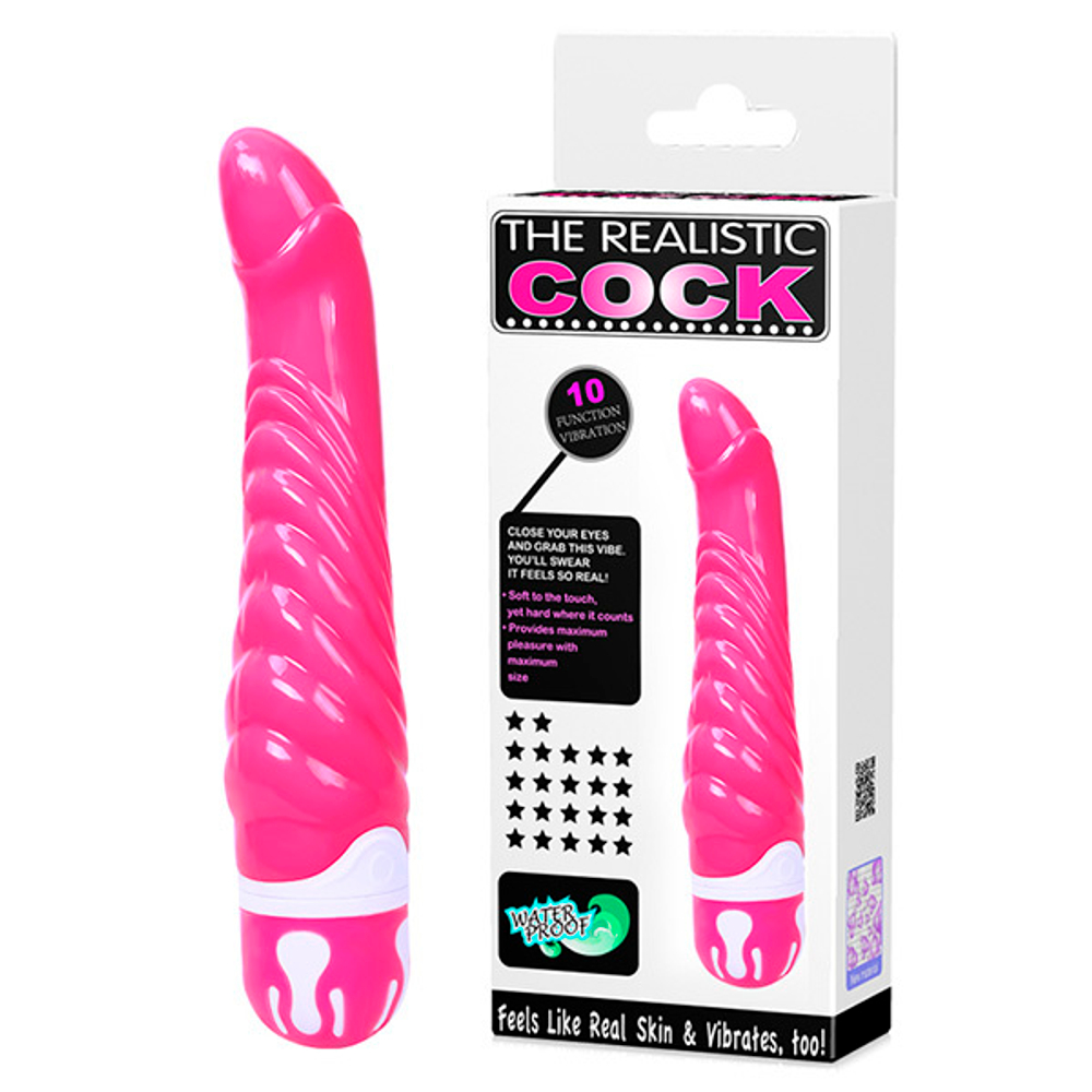 Розовый ребристый вибратор 21,8см со стимуляцией точки G Baile The Realistic Cock BW-047002