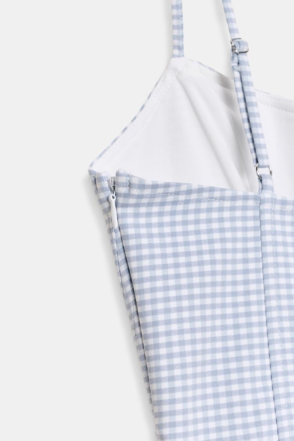 ZARA ПЛАТЬЕ-КОРСЕТ В КЛЕТКУ ВИШИ С ОБЪЕМНОЙ ЮБКОЙ, СИНИЙ/БЕЛЫЙ