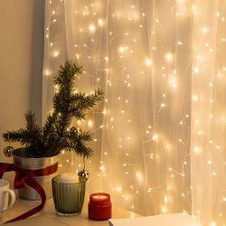 Светодиодная новогодняя гирлянда ЭРА ENIZ-800W занавес Роса-мишура 3*2 м теплый свет 800 microled IP20