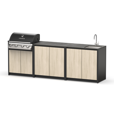 Уличная кухня с грилем Lounge C-108SG, 2.6 м, дуб сонома/черный мрамор