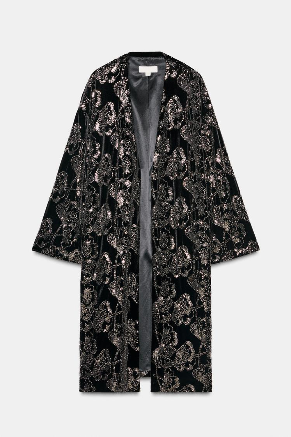 ZARA БАРХАТНОЕ ПАЛЬТО С ПАЙЕТКАМИ И БИСЕРОМ, ЧЕРНЫЙ