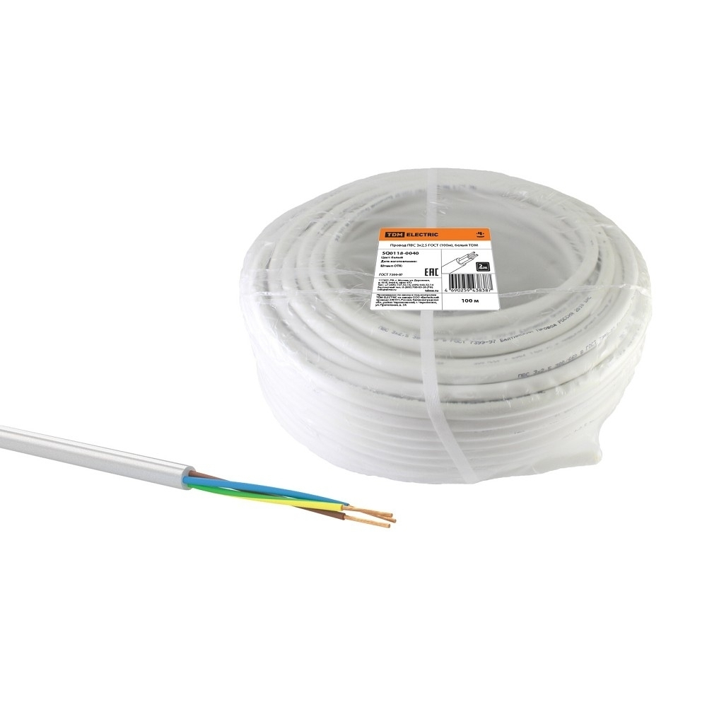 TDM SQ0118-0040 Провод ПВС 3х2,5 ГОСТ (100м), белый