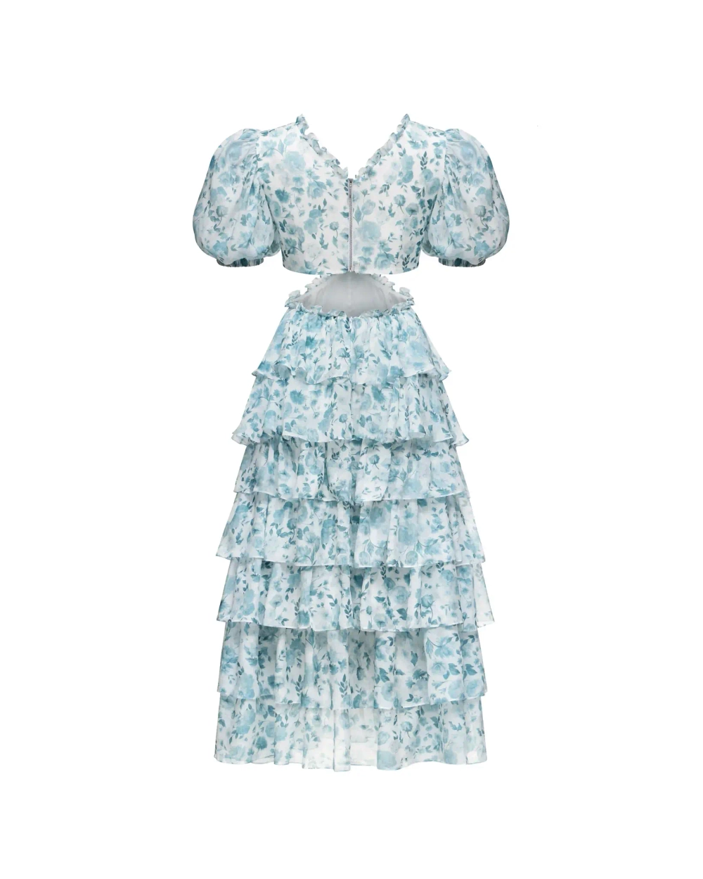 Kelly midi, платье миди с коротким рукавом из молочного шифона со средними голубыми цветами