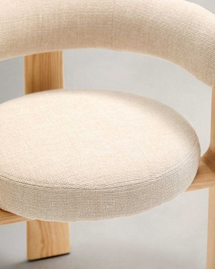 Granite Стул на 3 ножках из бежевого шенилла и массива ясеня в натуральной отделке Испания La Forma