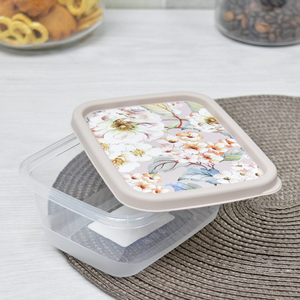 Контейнер для продуктов 0,5л прямоугольный с декором (бежевый)