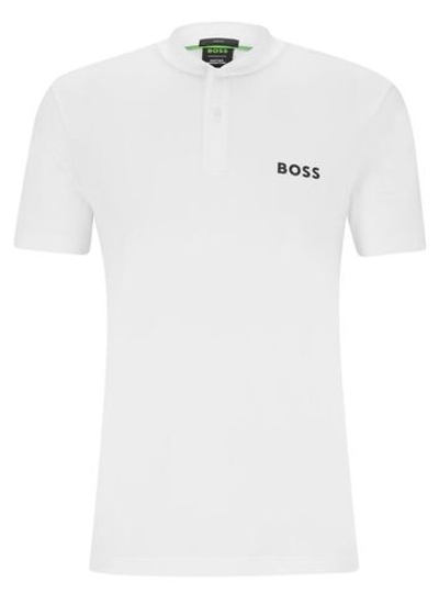 Теннисное поло BOSS x Matteo Berrettini Slim-Fit Polo Shirt With Boomber-Style Collar - White