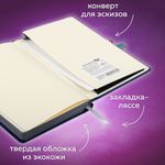 Скетчбук, слоновая кость 140 г/м2 130х210 мм, 80 л., КОЖЗАМ, застежка металл, BRAUBERG ART CLASSIC, "Inspiration", под кожу, синий, 116465