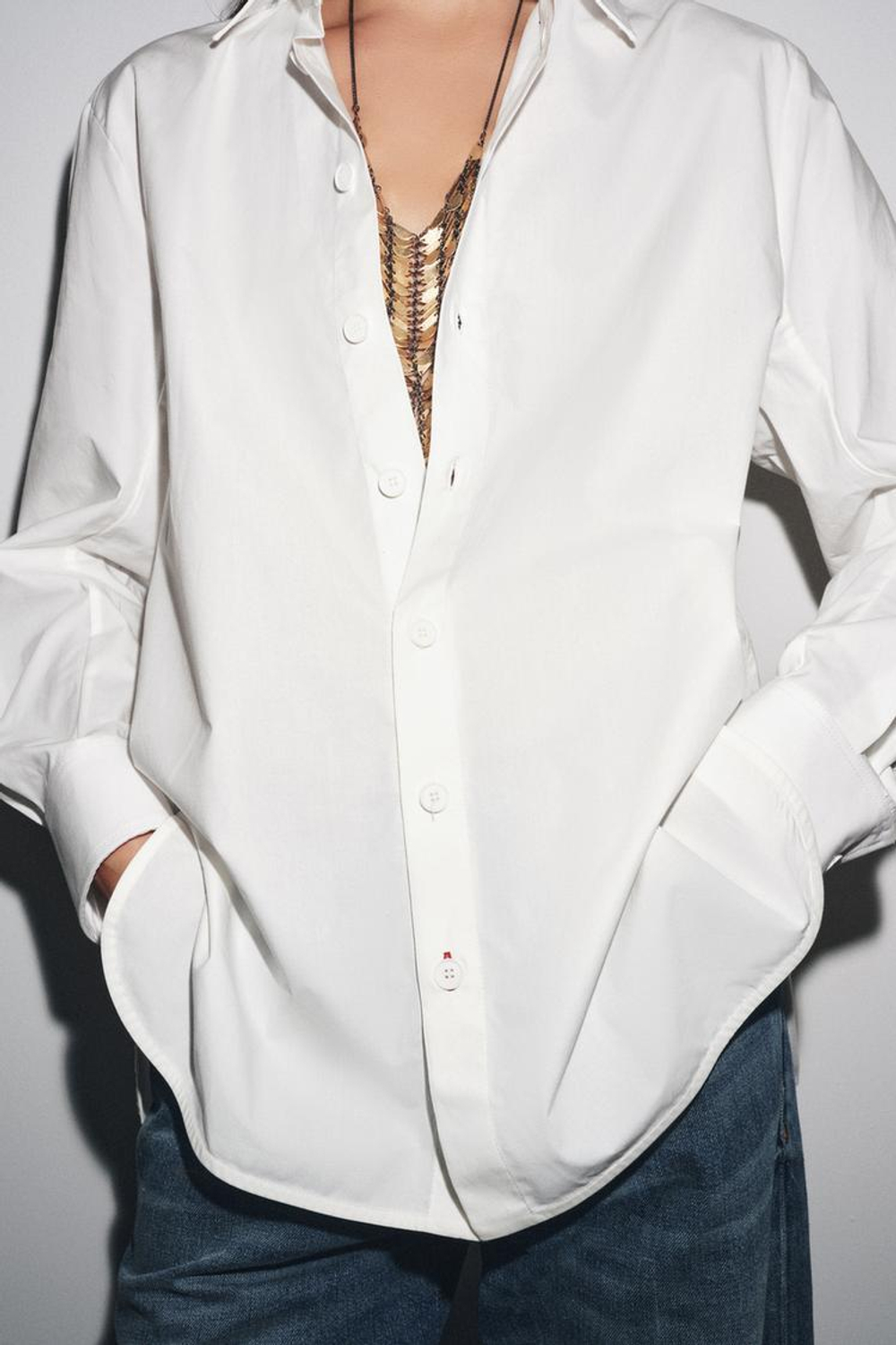 ZARA РУБАШКА ИЗ ПОПЛИНА — ZW COLLECTION, БЕЛЫЙ