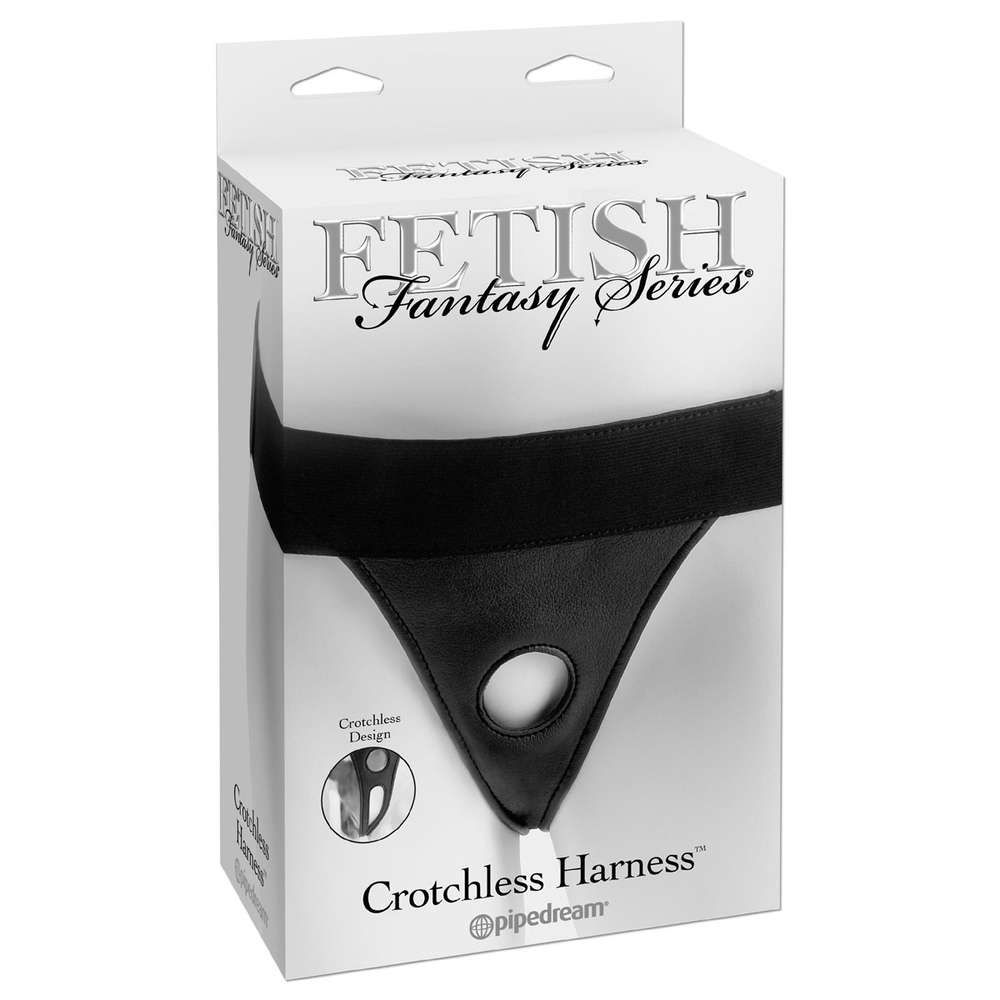 Черные виниловые женские трусики для страпона Crotchless Harness