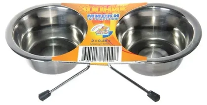 ZOONIK Подставка низкая с металлическими мисками 2*0,18 л, черная