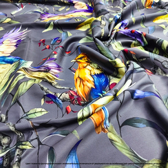 Мако-сатин 60s "Райские птицы" на темном | ш.250 см | 120 г/м² | хлопок-100%