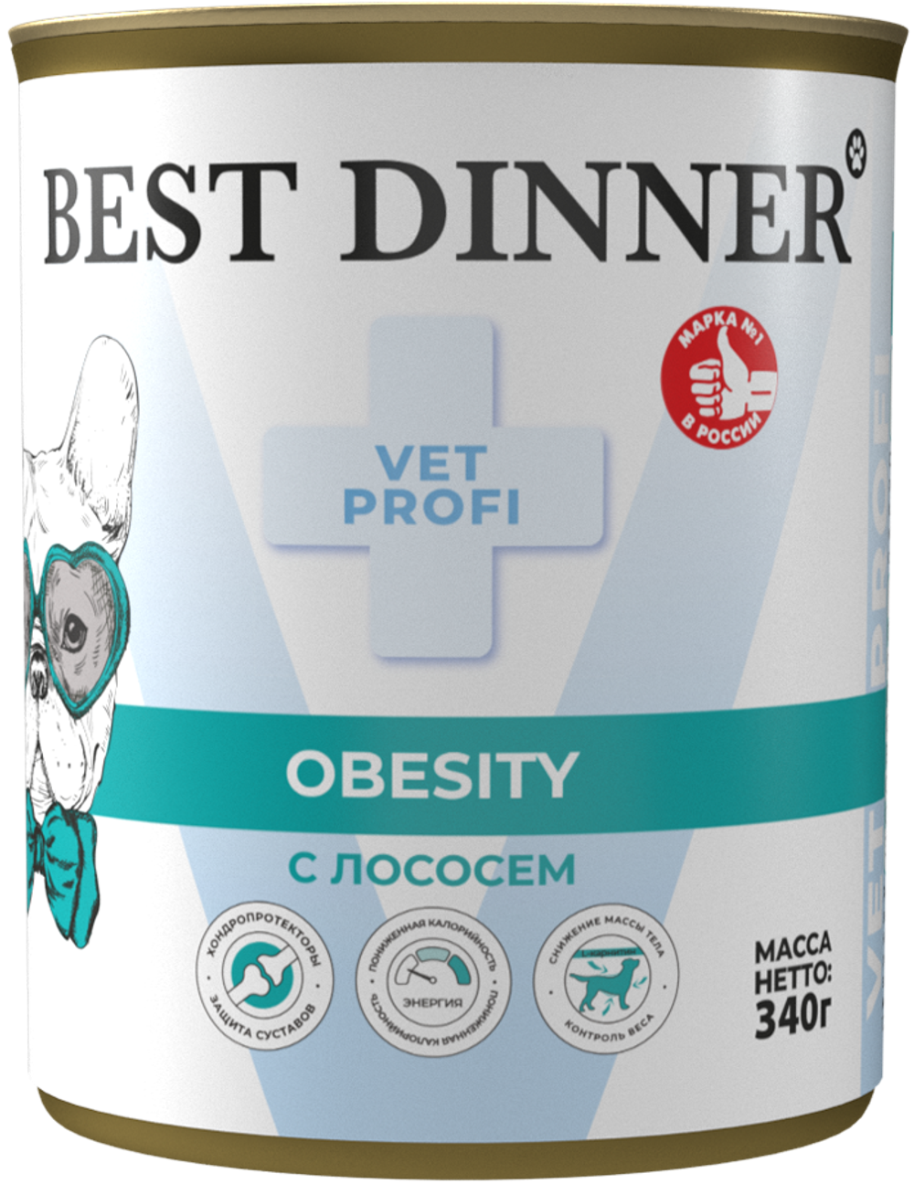 Консервы диета Best Dinner Vet Profi Obesity для снижения и контроля избыточной массы тела у взрослых собак с лососем 340 г