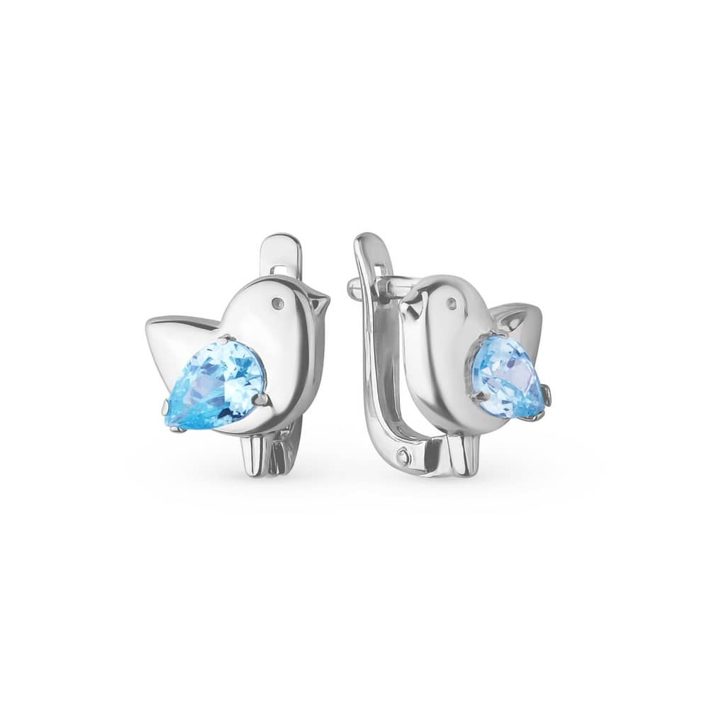 Серьги из серебра с фианитами Птички