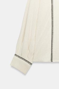 ZARA РУБАШКА В ДЕРЕВЕНСКОМ СТИЛЕ С ДЕКОРАТИВНОЙ СТРОЧКОЙ — ZW COLLECTION, ЭКРЮ