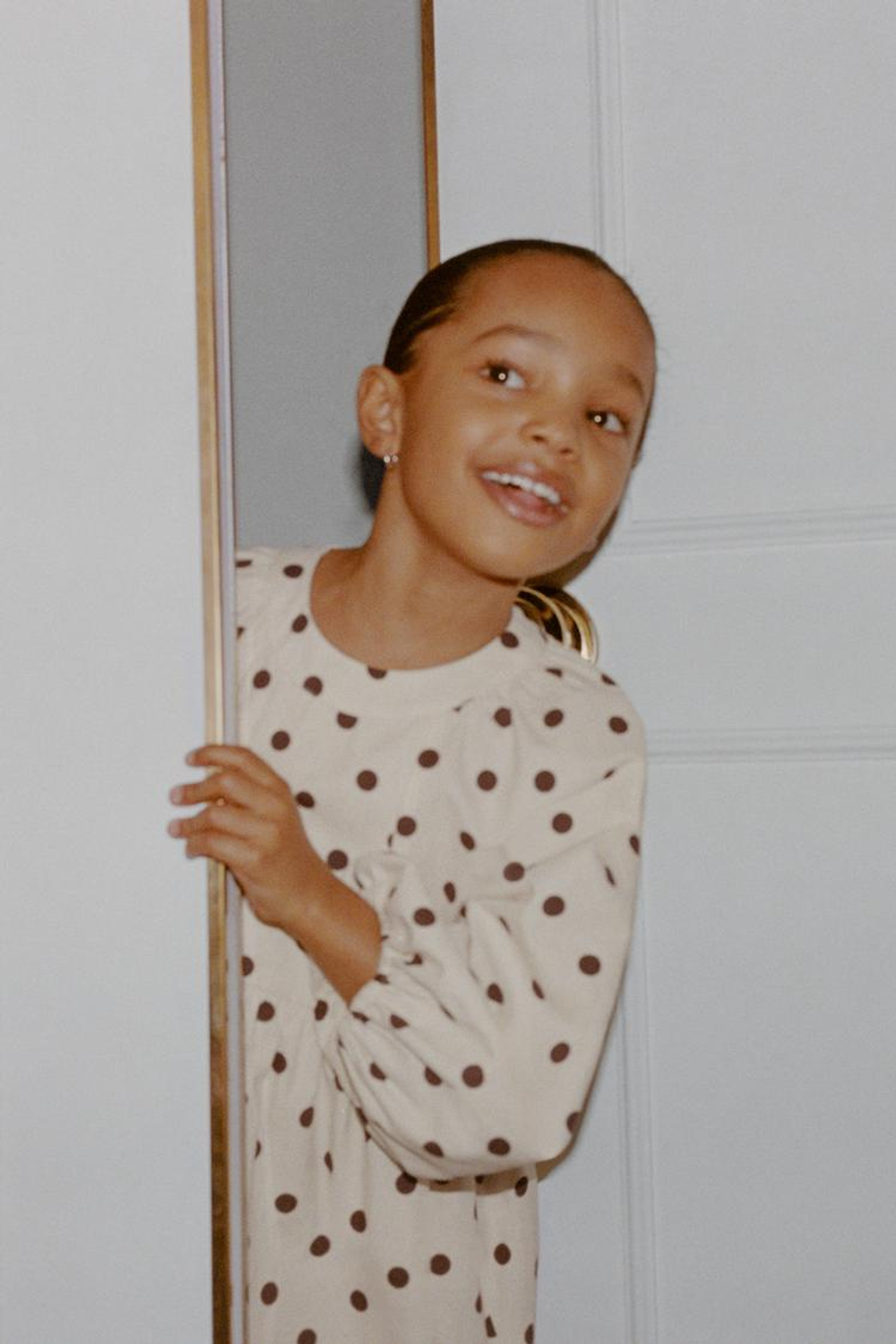 ZARA ПЛАТЬЕ В ГОРОШЕК, ЭКРЮ