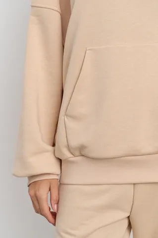 Худи свободного кроя из премиум футера ванильного цвета