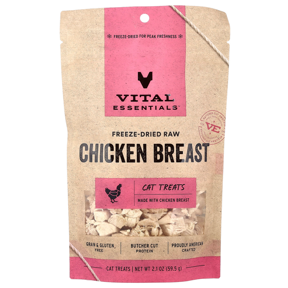 Vital Essentials, сублимированные лакомства для кошек из необработанных продуктов, со вкусом куриной грудки, 59,5 г (2,1 унции)