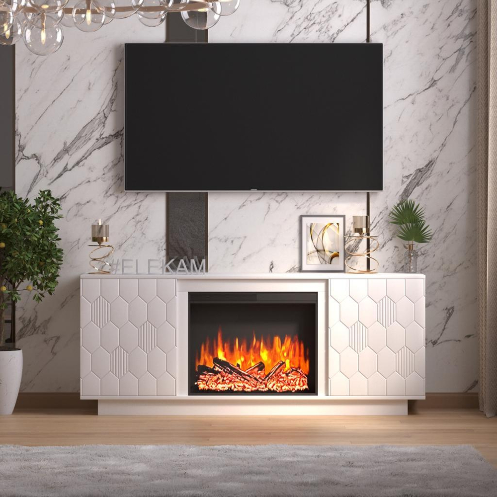 Каминокомплект Тумба Modern TV с очагом Pulsar 23B белый фасад белый