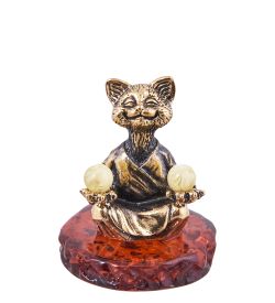 Народные промыслы AM-3863 Фигурка «Кот Равновесие» (латунь, янтарь)