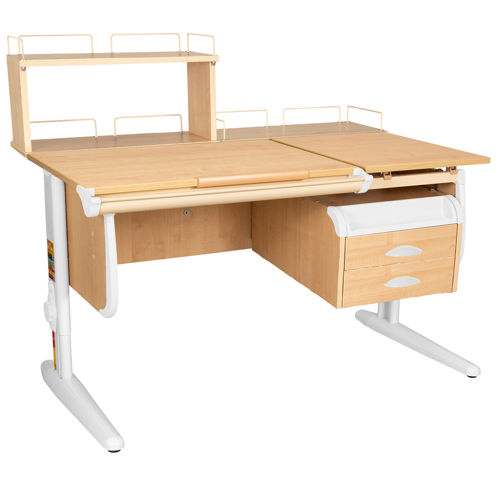 Растущая парта СУТ 25 с задними полками СУТ.15.210 и СУТ.15.240 и навесной тумбой (1200×880 мм)