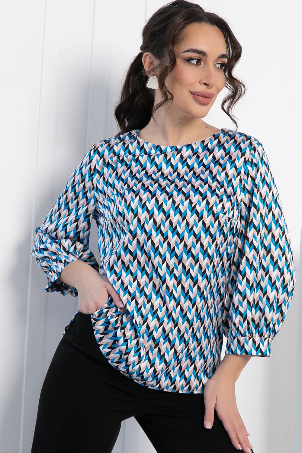 Блуза Мечта сезона (бежево-синяя) Б12910-16М LT Collection