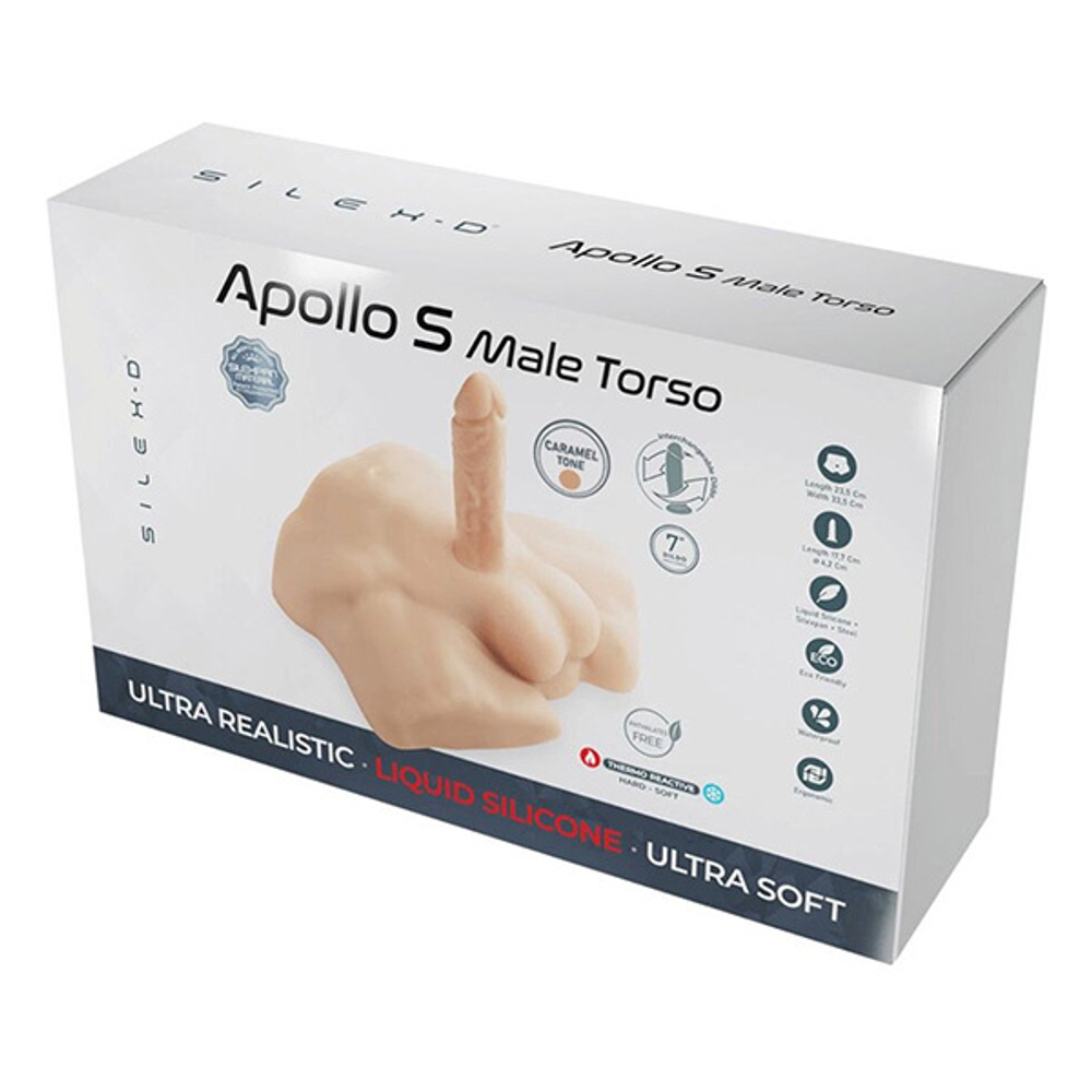 Светло-коричневый торс со съемным фаллоимитатором SilexD Apollo S Caramel Ultra Realistic Half Torso with Dildo 7" Included
