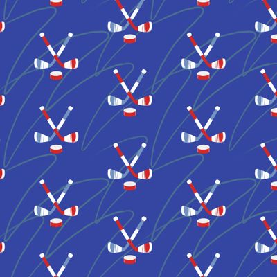 Ультра синий спортивный узор с хоккейными клюшками и шайбой