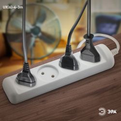 Удлинитель электрический ЭРА UX-4-3m без заземления 4 розетки 3м ПВС 2 x 0,75 мм2 6А белый | Бытовые удлинители