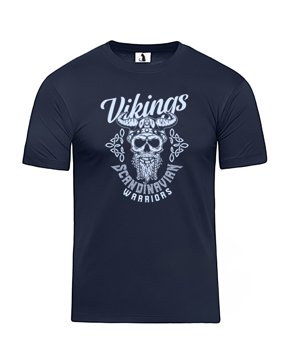 Футболка Vikings Scandinavian Warriors классическая прямая темно-синяя с голубым рисунком