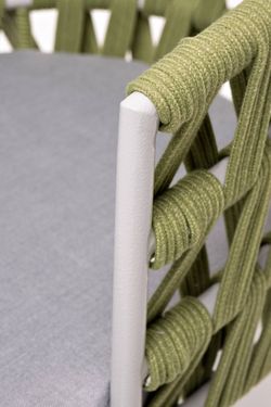 "Диего" стул плетеный из роупа, каркас из стали светло-серый (RAL7035) шагрень, роуп салатовый меланж круглый, ткань светло-серая