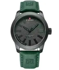 Часы наручные кварцевые NAVIFORCE на кожаном ремешке, черный/зеленый W8950-04
