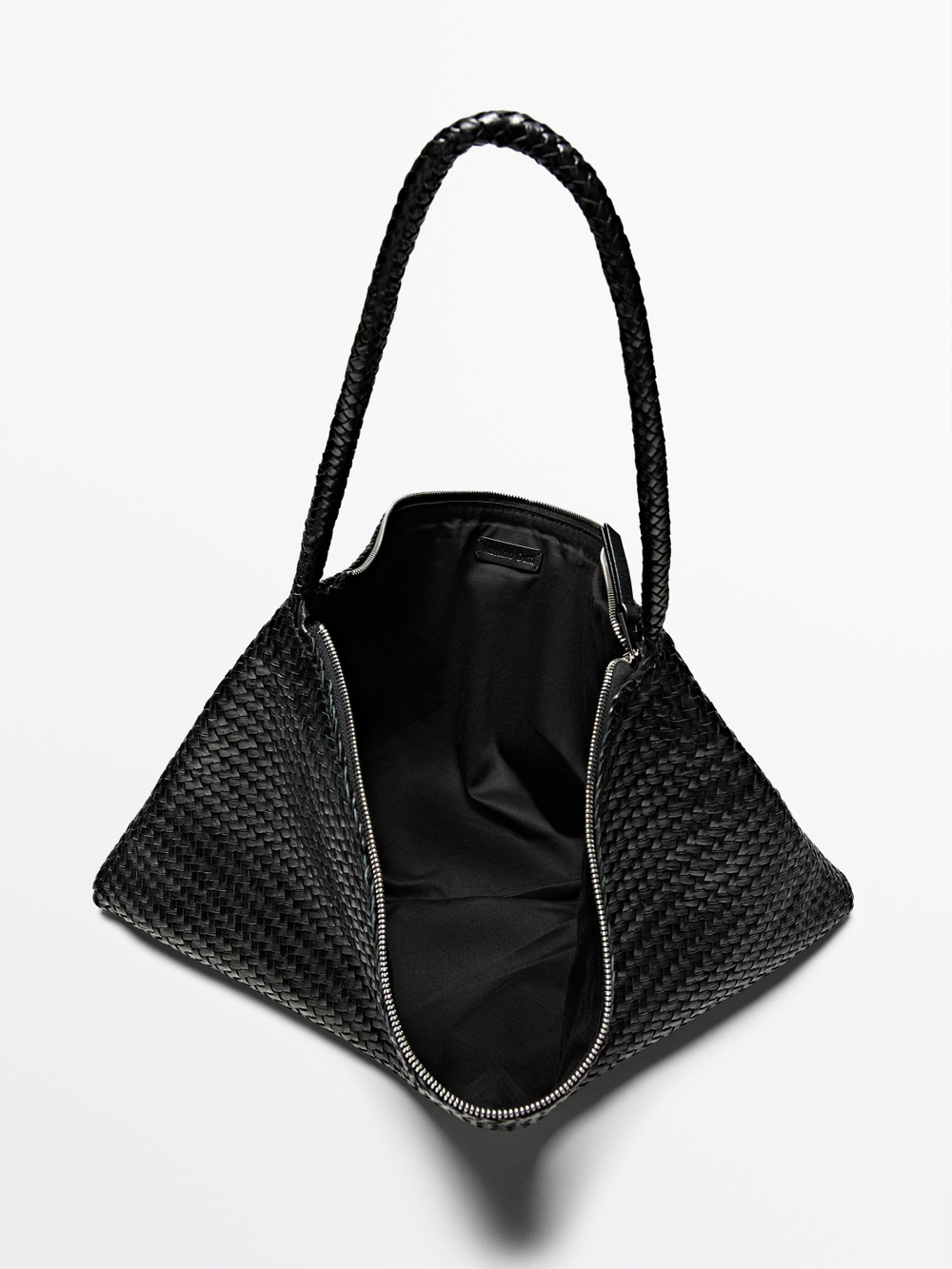 Massimo Dutti Большая плетеная сумка-саквояж из кожи наппа, черный