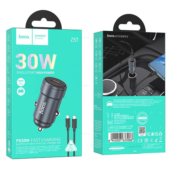Автомобильное зарядное устройство для Type-C Hoco Z57 PD30W (metal grey)