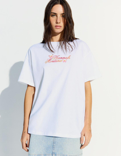 BERSHKA Футболка с короткими рукавами и принтом "Ханна Монтана", белый