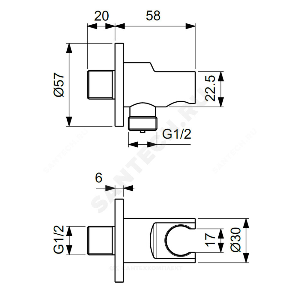 Подключение для душевого шланга с держателем лейки 1/2" IDEALRAIN Ideal Standard BC807GN