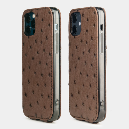 Чехол для iPhone 12/12Pro из кожи страуса, коричневого цвета