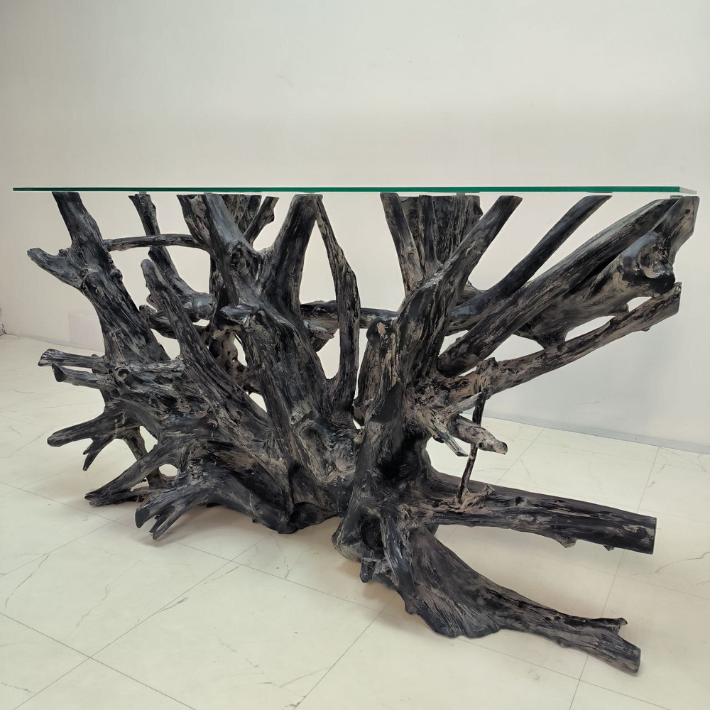 Консоль из корня тикового дерева 50108 Путри со стеклом (150*47*85)