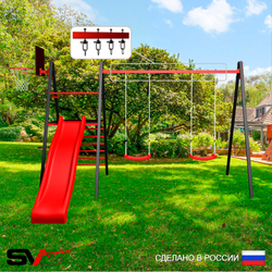Уличные качели Sv Sport Maxi с горкой УК139.1КВ2 (4.0м/Щит баскет/"Лодочка" 2шт/Подвесы на втулке 2к)