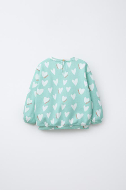 ZARA ТОЛСТОВКА С ПРИНТОМ «СЕРДЕЧКИ», БИРЮЗОВЫЙ