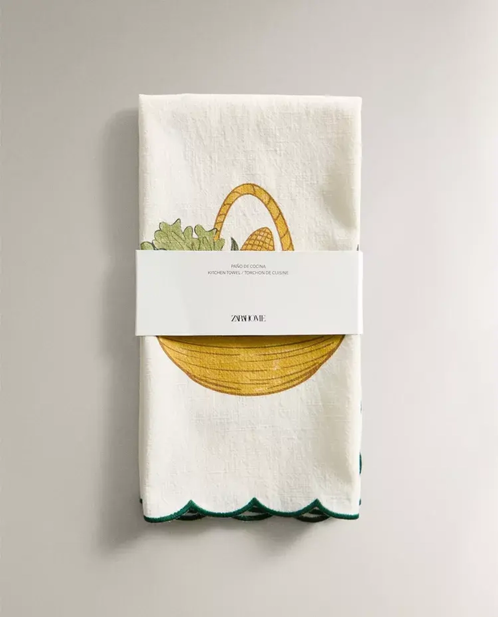 ZARA HOME ХЛОПКОВОЕ ПОЛОТЕНЦЕ С ПРИНТОМ, ЗЕЛЕНЫЙ