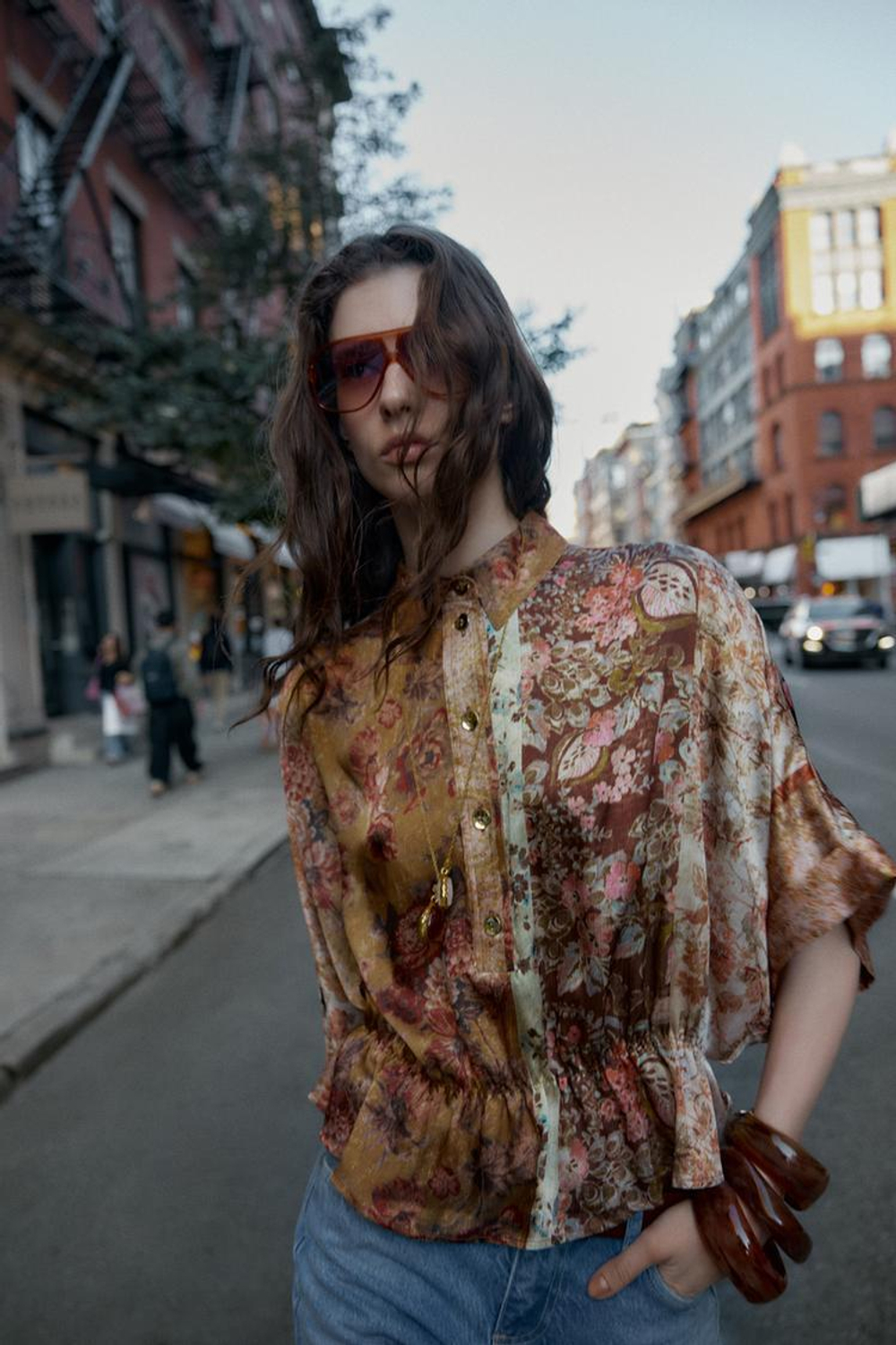 ZARA УЗОРЧАТАЯ АТЛАСНАЯ РУБАШКА, РАЗНОЦВЕТНЫЙ