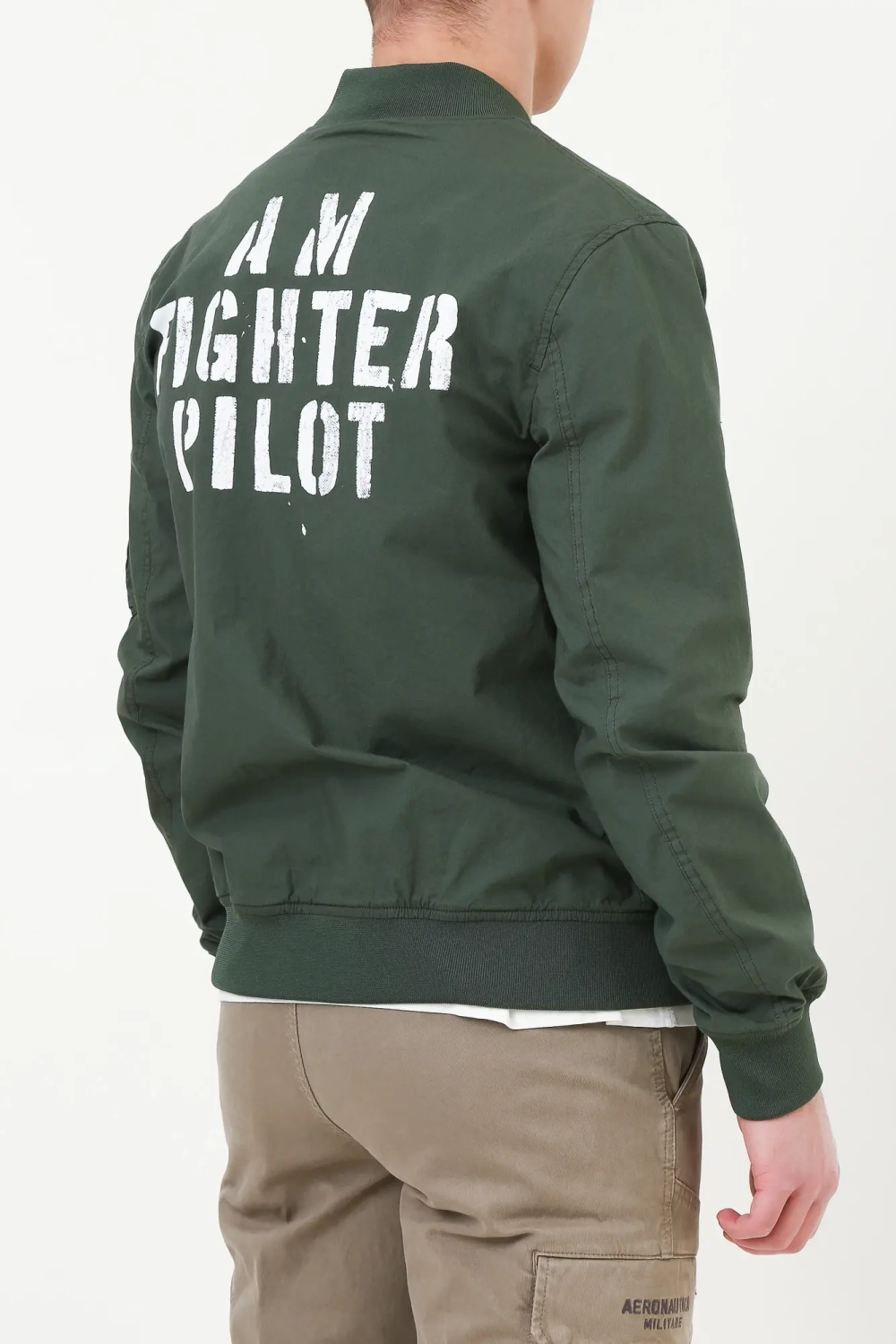 Бомбер муж. AERONAUTICA 2053 хаки надписи спина